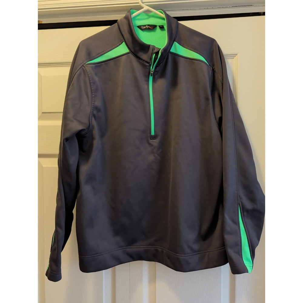 Walter Hagen Essentials Mens Large 1/4 Zip Gray Green Golf Pullover Activewear